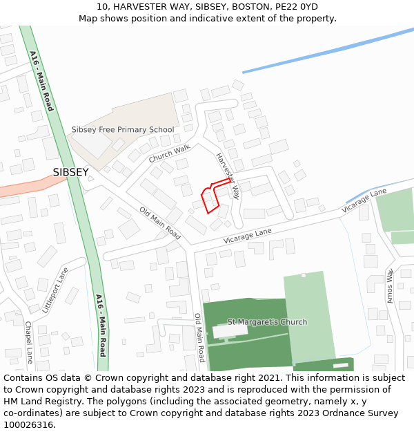 10, HARVESTER WAY, SIBSEY, BOSTON, PE22 0YD: Location map and indicative extent of plot