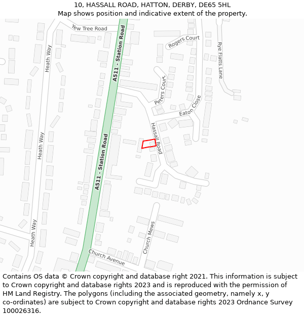 10, HASSALL ROAD, HATTON, DERBY, DE65 5HL: Location map and indicative extent of plot