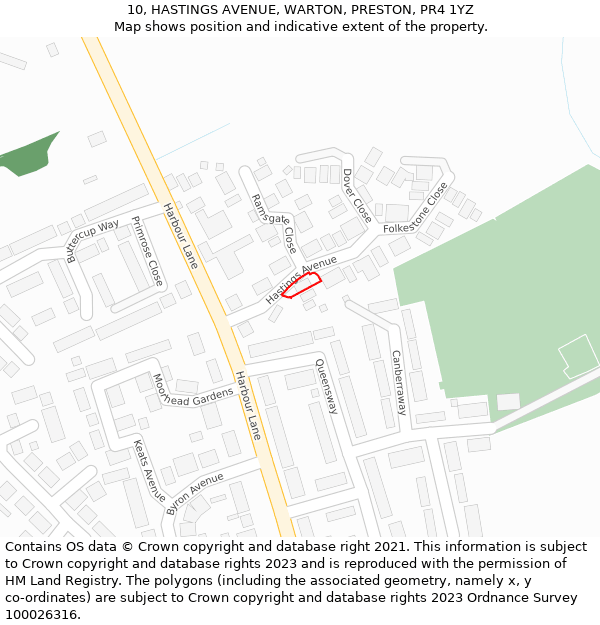 10, HASTINGS AVENUE, WARTON, PRESTON, PR4 1YZ: Location map and indicative extent of plot