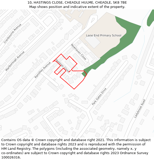 10, HASTINGS CLOSE, CHEADLE HULME, CHEADLE, SK8 7BE: Location map and indicative extent of plot