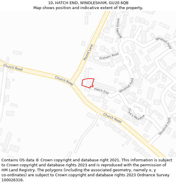 10, HATCH END, WINDLESHAM, GU20 6QB: Location map and indicative extent of plot