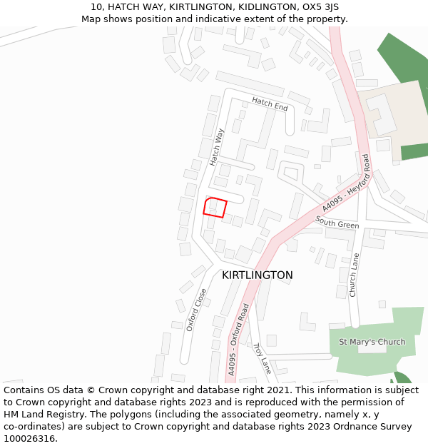 10, HATCH WAY, KIRTLINGTON, KIDLINGTON, OX5 3JS: Location map and indicative extent of plot