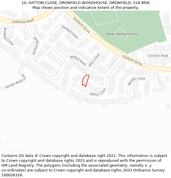 10, HATTON CLOSE, DRONFIELD WOODHOUSE, DRONFIELD, S18 8RW: Location map and indicative extent of plot