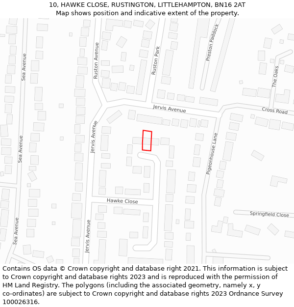 10, HAWKE CLOSE, RUSTINGTON, LITTLEHAMPTON, BN16 2AT: Location map and indicative extent of plot