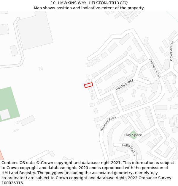 10, HAWKINS WAY, HELSTON, TR13 8FQ: Location map and indicative extent of plot