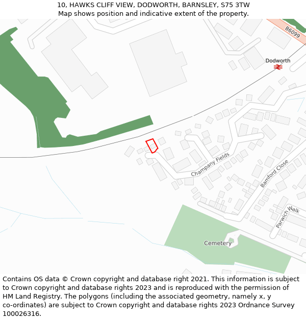 10, HAWKS CLIFF VIEW, DODWORTH, BARNSLEY, S75 3TW: Location map and indicative extent of plot