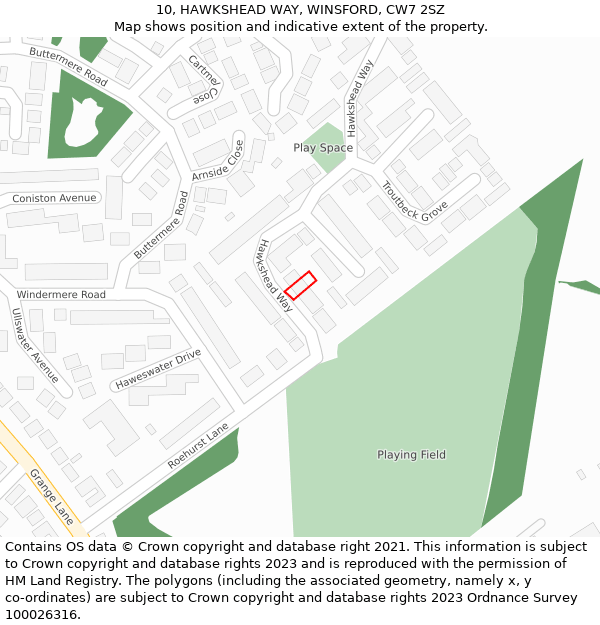 10, HAWKSHEAD WAY, WINSFORD, CW7 2SZ: Location map and indicative extent of plot