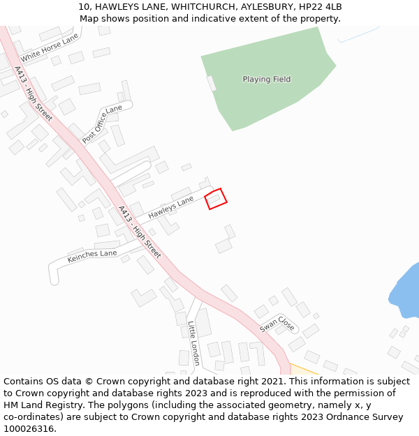 10, HAWLEYS LANE, WHITCHURCH, AYLESBURY, HP22 4LB: Location map and indicative extent of plot