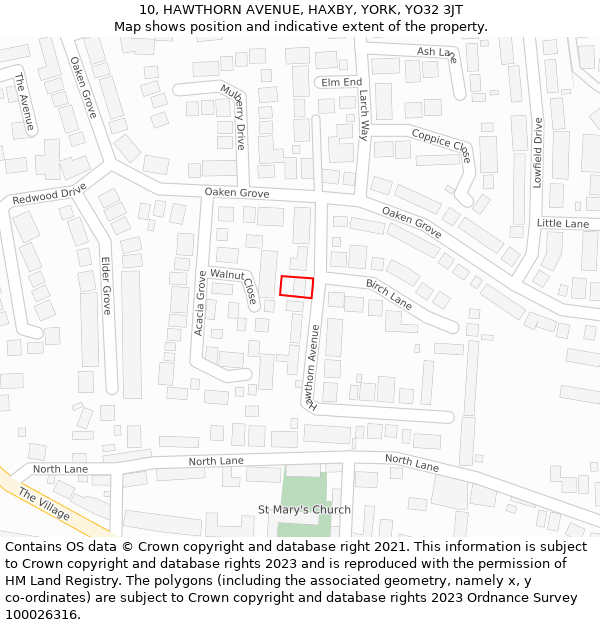 10, HAWTHORN AVENUE, HAXBY, YORK, YO32 3JT: Location map and indicative extent of plot