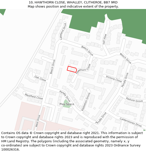 10, HAWTHORN CLOSE, WHALLEY, CLITHEROE, BB7 9RD: Location map and indicative extent of plot