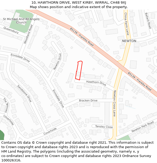 10, HAWTHORN DRIVE, WEST KIRBY, WIRRAL, CH48 9XJ: Location map and indicative extent of plot