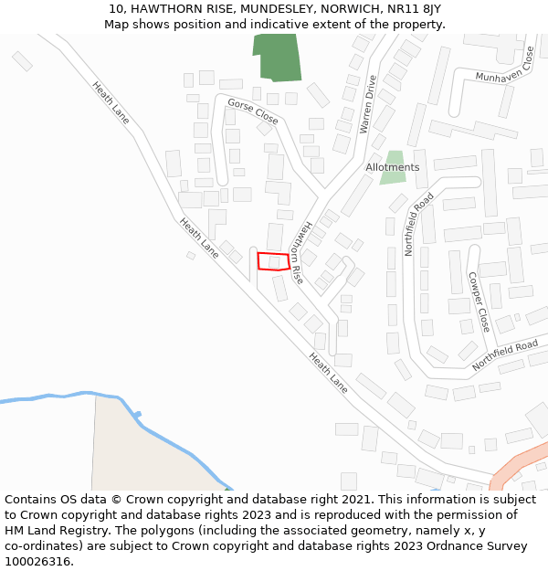 10, HAWTHORN RISE, MUNDESLEY, NORWICH, NR11 8JY: Location map and indicative extent of plot