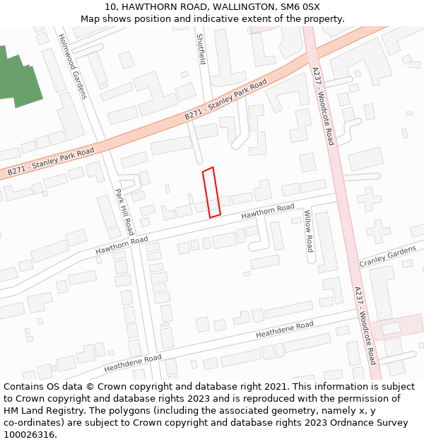 10, HAWTHORN ROAD, WALLINGTON, SM6 0SX: Location map and indicative extent of plot