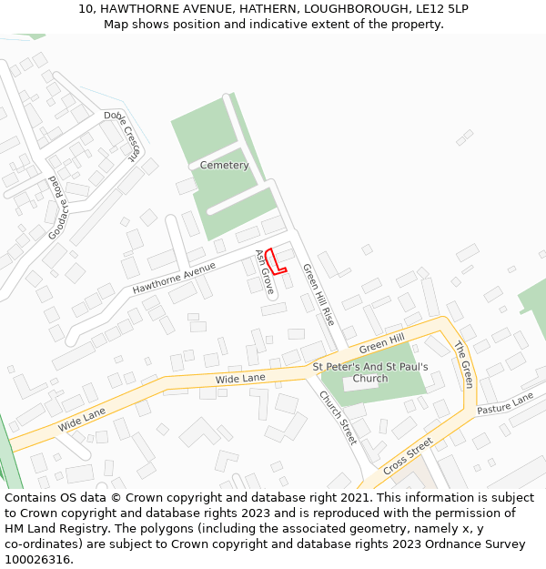 10, HAWTHORNE AVENUE, HATHERN, LOUGHBOROUGH, LE12 5LP: Location map and indicative extent of plot