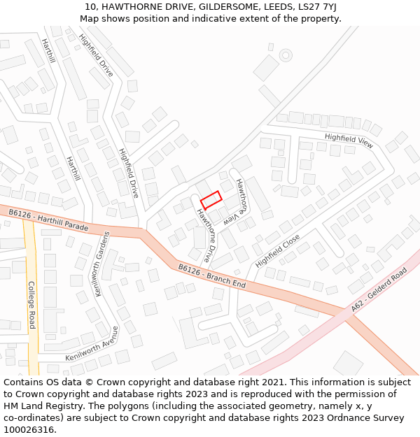 10, HAWTHORNE DRIVE, GILDERSOME, LEEDS, LS27 7YJ: Location map and indicative extent of plot