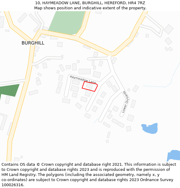 10, HAYMEADOW LANE, BURGHILL, HEREFORD, HR4 7RZ: Location map and indicative extent of plot