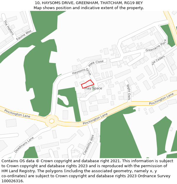 10, HAYSOMS DRIVE, GREENHAM, THATCHAM, RG19 8EY: Location map and indicative extent of plot