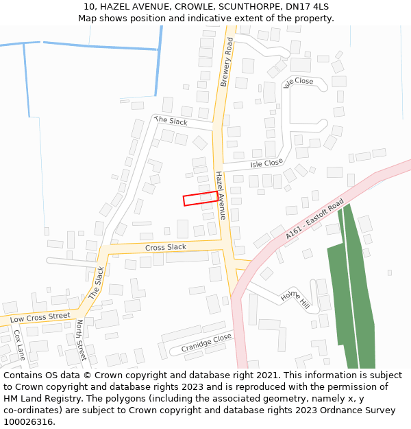 10, HAZEL AVENUE, CROWLE, SCUNTHORPE, DN17 4LS: Location map and indicative extent of plot