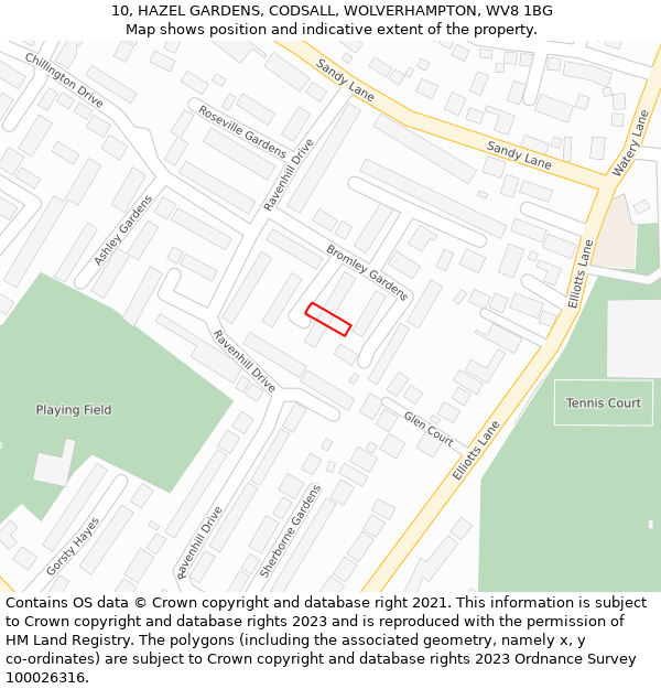 10, HAZEL GARDENS, CODSALL, WOLVERHAMPTON, WV8 1BG: Location map and indicative extent of plot