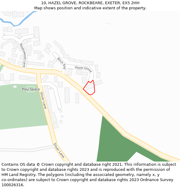 10, HAZEL GROVE, ROCKBEARE, EXETER, EX5 2HH: Location map and indicative extent of plot