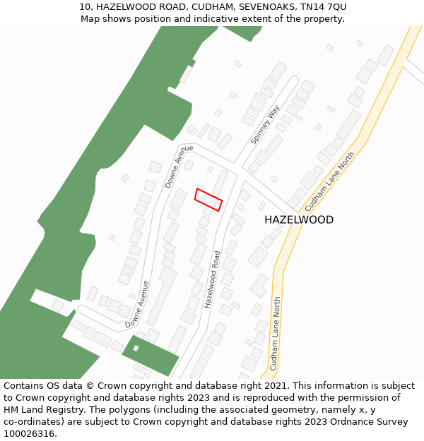 10, HAZELWOOD ROAD, CUDHAM, SEVENOAKS, TN14 7QU: Location map and indicative extent of plot