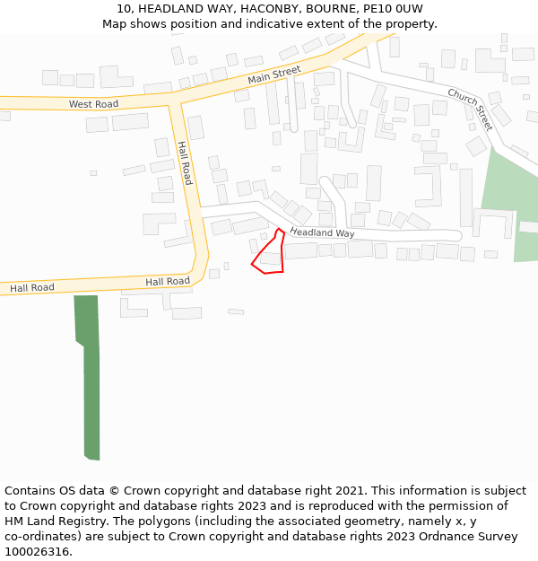 10, HEADLAND WAY, HACONBY, BOURNE, PE10 0UW: Location map and indicative extent of plot