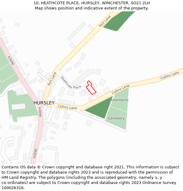 10, HEATHCOTE PLACE, HURSLEY, WINCHESTER, SO21 2LH: Location map and indicative extent of plot