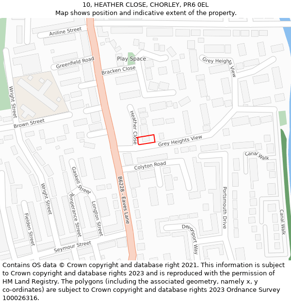 10, HEATHER CLOSE, CHORLEY, PR6 0EL: Location map and indicative extent of plot