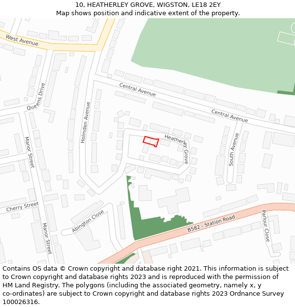 10, HEATHERLEY GROVE, WIGSTON, LE18 2EY: Location map and indicative extent of plot