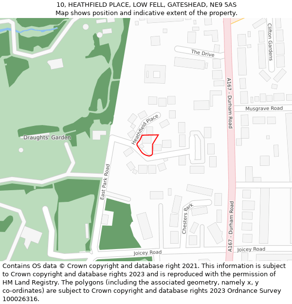 10, HEATHFIELD PLACE, LOW FELL, GATESHEAD, NE9 5AS: Location map and indicative extent of plot