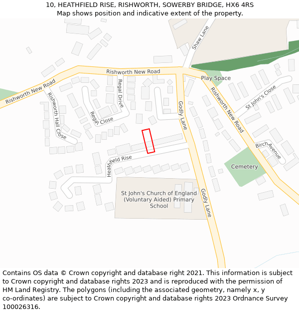 10, HEATHFIELD RISE, RISHWORTH, SOWERBY BRIDGE, HX6 4RS: Location map and indicative extent of plot