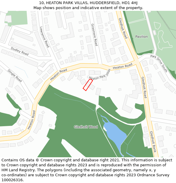 10, HEATON PARK VILLAS, HUDDERSFIELD, HD1 4HJ: Location map and indicative extent of plot