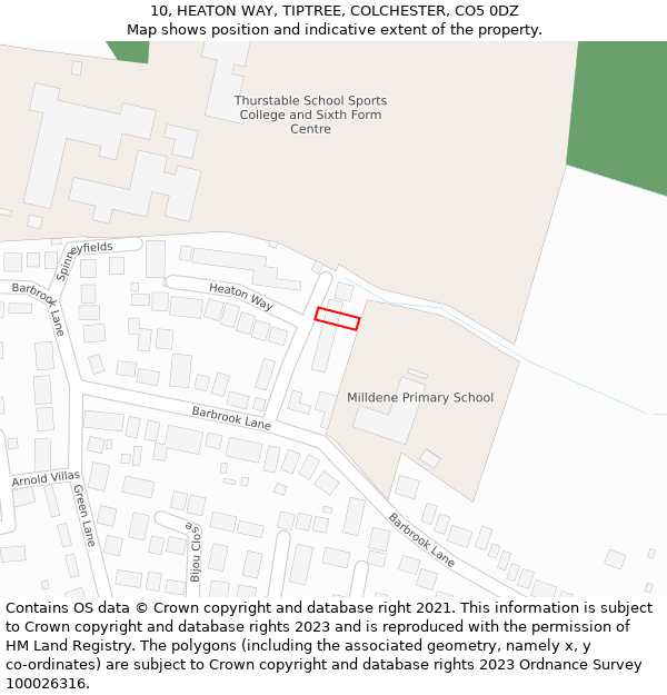 10, HEATON WAY, TIPTREE, COLCHESTER, CO5 0DZ: Location map and indicative extent of plot