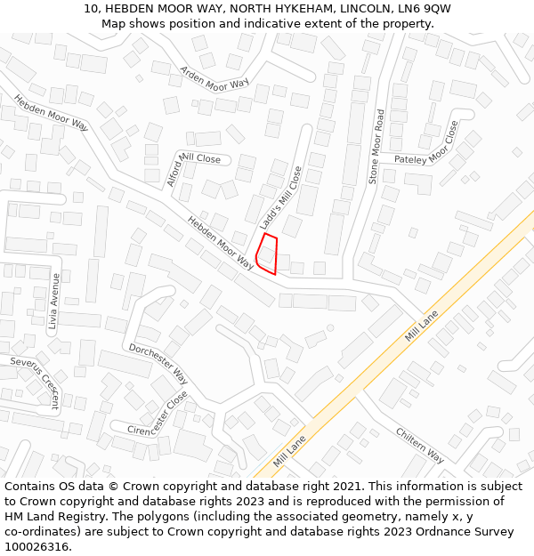 10, HEBDEN MOOR WAY, NORTH HYKEHAM, LINCOLN, LN6 9QW: Location map and indicative extent of plot