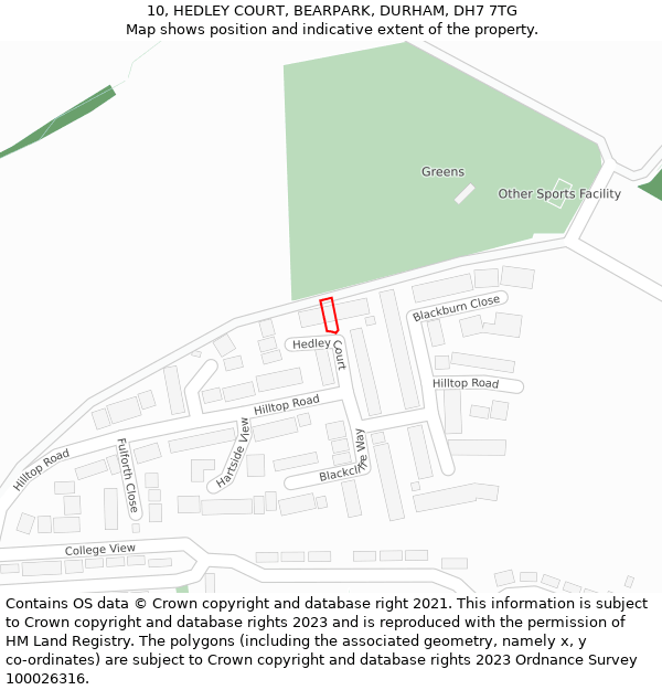 10, HEDLEY COURT, BEARPARK, DURHAM, DH7 7TG: Location map and indicative extent of plot