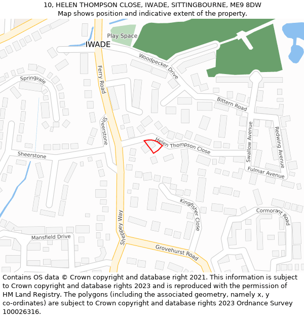 10, HELEN THOMPSON CLOSE, IWADE, SITTINGBOURNE, ME9 8DW: Location map and indicative extent of plot
