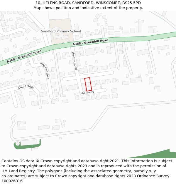 10, HELENS ROAD, SANDFORD, WINSCOMBE, BS25 5PD: Location map and indicative extent of plot