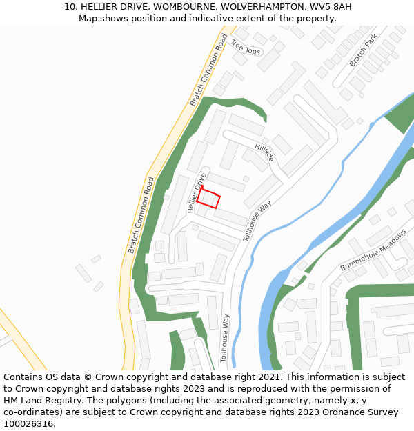 10, HELLIER DRIVE, WOMBOURNE, WOLVERHAMPTON, WV5 8AH: Location map and indicative extent of plot