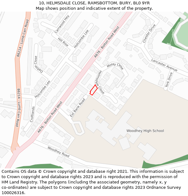 10, HELMSDALE CLOSE, RAMSBOTTOM, BURY, BL0 9YR: Location map and indicative extent of plot