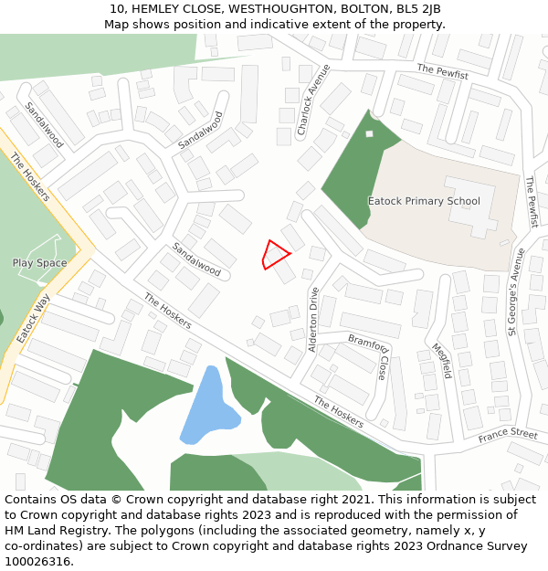 10, HEMLEY CLOSE, WESTHOUGHTON, BOLTON, BL5 2JB: Location map and indicative extent of plot