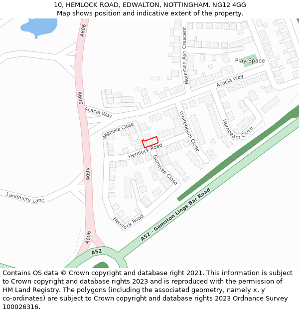 10, HEMLOCK ROAD, EDWALTON, NOTTINGHAM, NG12 4GG: Location map and indicative extent of plot