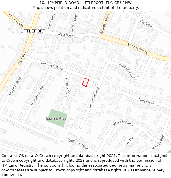 10, HEMPFIELD ROAD, LITTLEPORT, ELY, CB6 1NW: Location map and indicative extent of plot