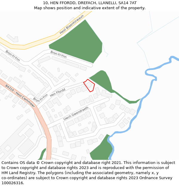 10, HEN FFORDD, DREFACH, LLANELLI, SA14 7AT: Location map and indicative extent of plot