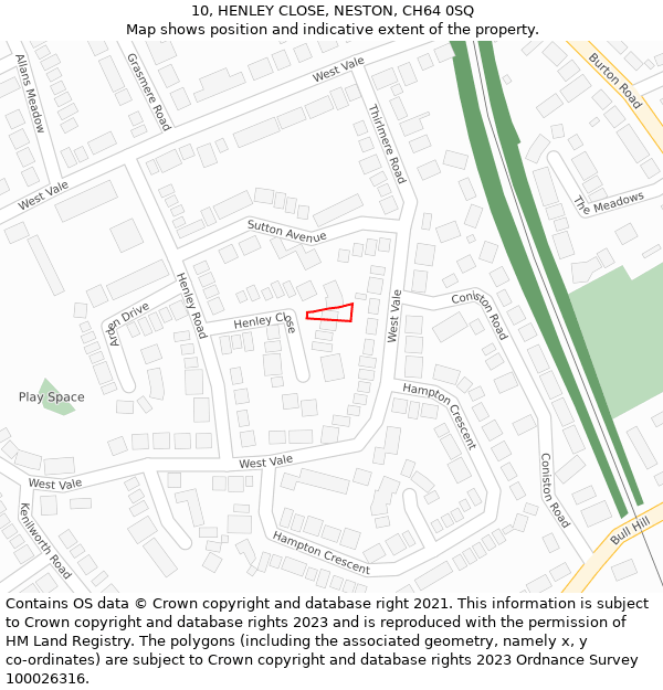 10, HENLEY CLOSE, NESTON, CH64 0SQ: Location map and indicative extent of plot