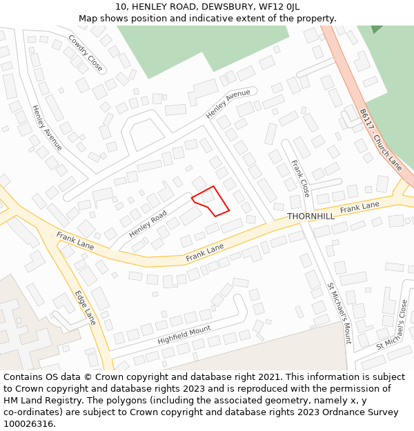 10, HENLEY ROAD, DEWSBURY, WF12 0JL: Location map and indicative extent of plot