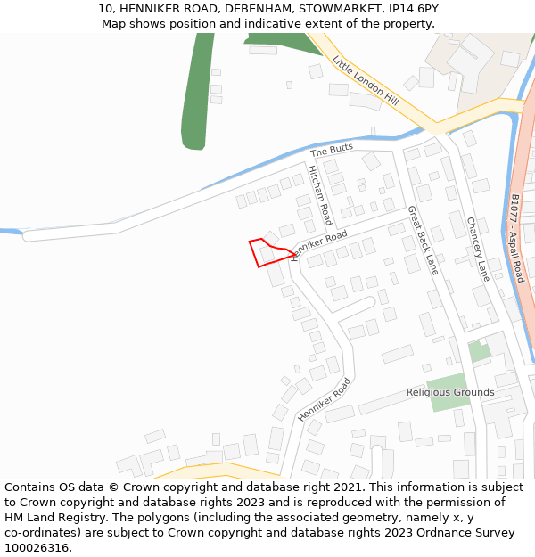 10, HENNIKER ROAD, DEBENHAM, STOWMARKET, IP14 6PY: Location map and indicative extent of plot