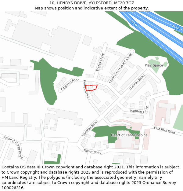 10, HENRYS DRIVE, AYLESFORD, ME20 7GZ: Location map and indicative extent of plot