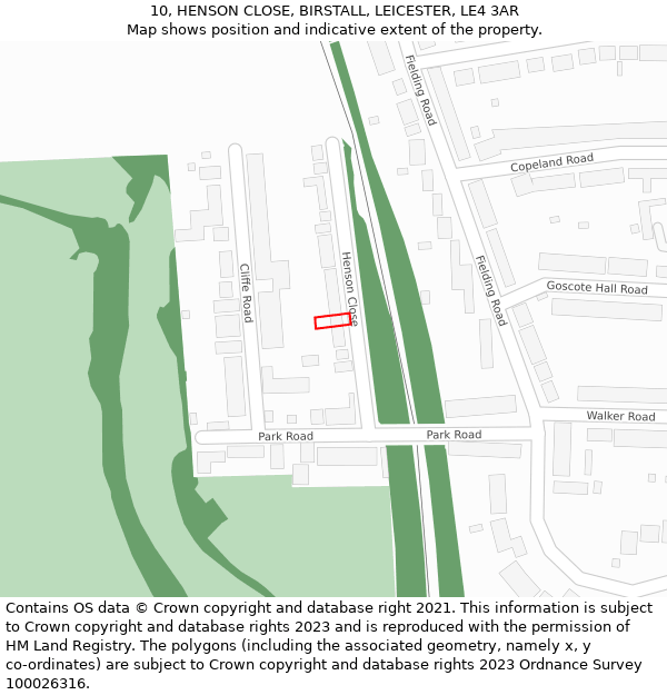 10, HENSON CLOSE, BIRSTALL, LEICESTER, LE4 3AR: Location map and indicative extent of plot