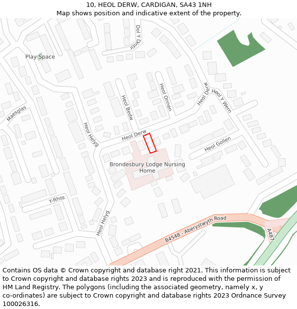 10, HEOL DERW, CARDIGAN, SA43 1NH: Location map and indicative extent of plot