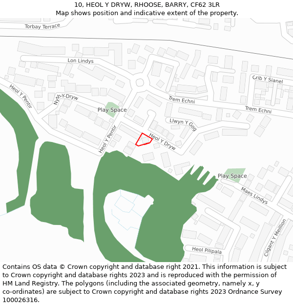 10, HEOL Y DRYW, RHOOSE, BARRY, CF62 3LR: Location map and indicative extent of plot